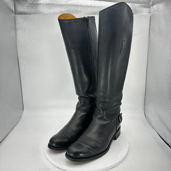 Sendra 6771 Women Size 7W Black Leather Back Buckle Side Zip Knee High Boot - Picture 1 of 12